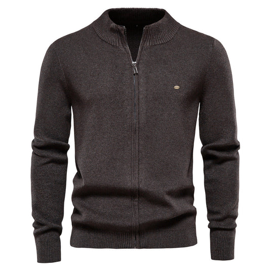 Manteau Gilet en Tricot Zippé Col Montant Style Vintage Décontracté pour Homme