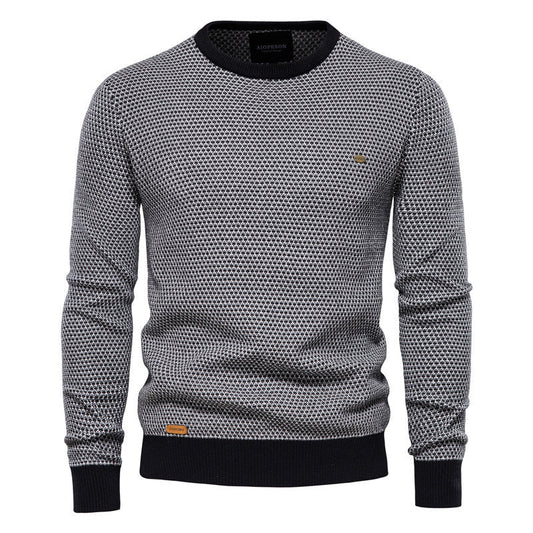 Pull décontracté chaud en coton contrastant à col rond pour homme