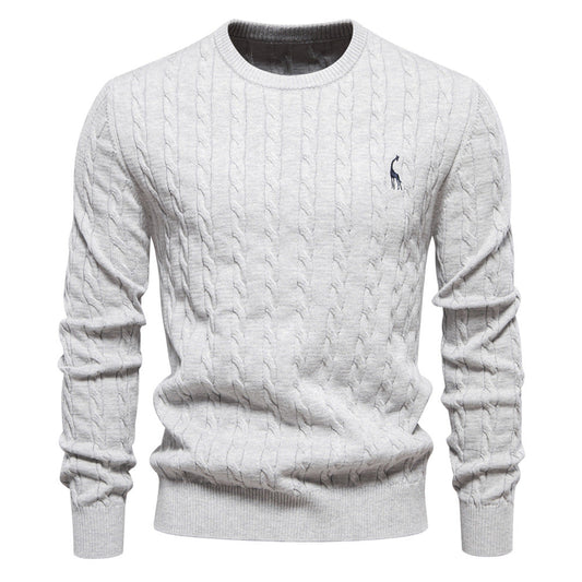Pull col rond pour homme avec broderie girafe à motif torsadé