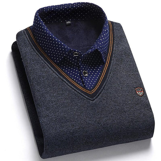 Pull en tricot pour homme, faux deux pièces, en polaire et patchwork