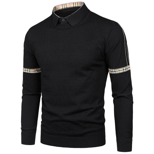 Pull en maille slim patchwork faux deux pièces pour homme