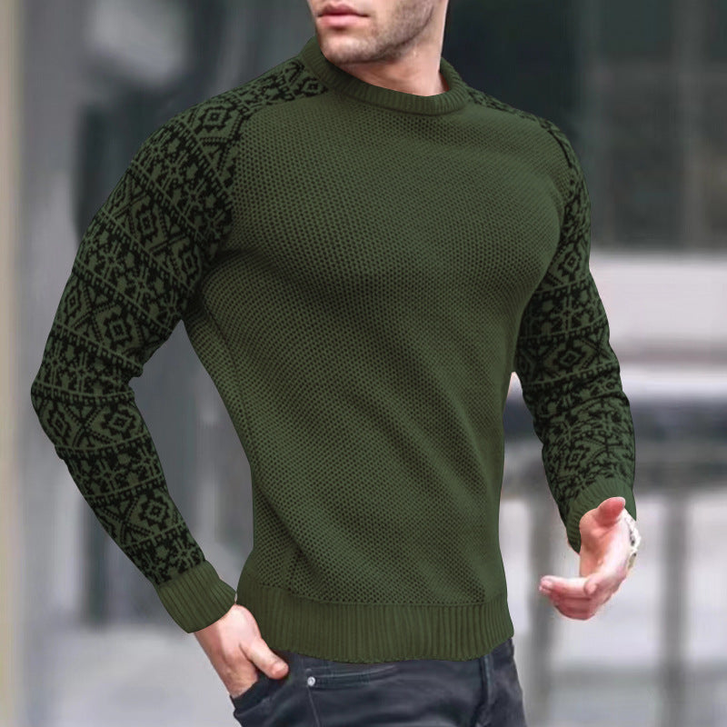 Pull décontracté à manches longues et col rond pour homme