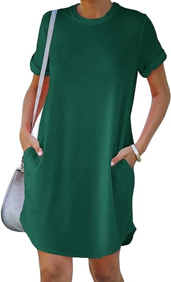 ⏰ Robe T-shirt décontractée à manches courtes pour femmes 2025 Robes basiques avec poches