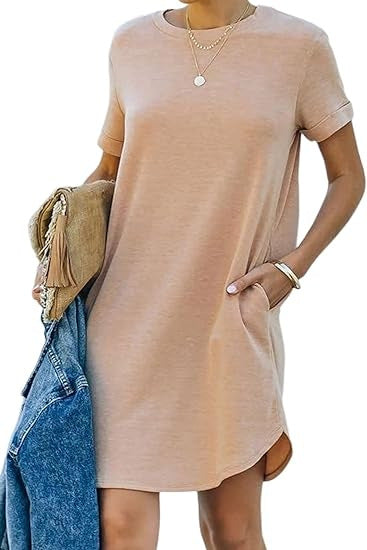 ⏰ Robe T-shirt décontractée à manches courtes pour femmes 2025 Robes basiques avec poches