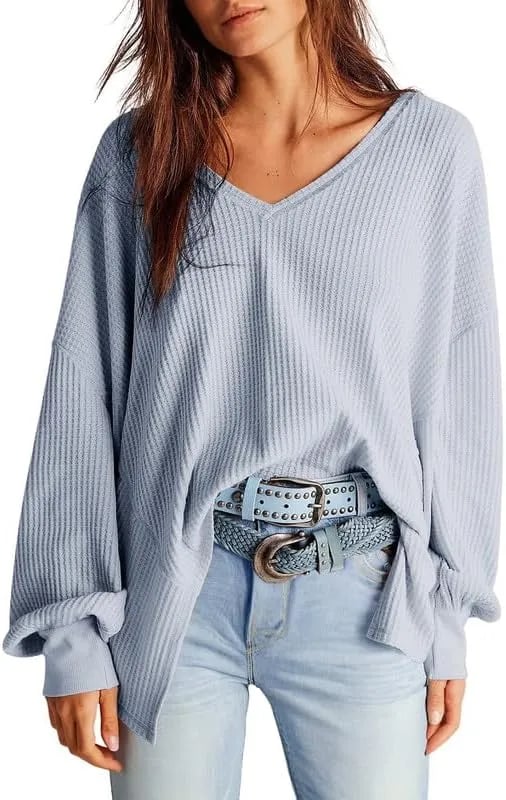 🔥Soldes de début d'automne -69 % DE RÉDUCTION Aujourd'hui🔥Hauts en tricot gaufré pour femme Manches longues lanterne Chemisiers décontractés