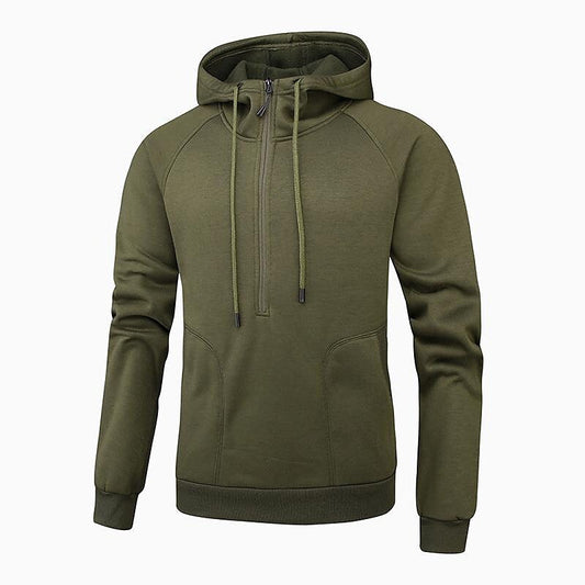 Sweat à capuche tendance en patchwork camouflage brossé à col en V zippé pour homme