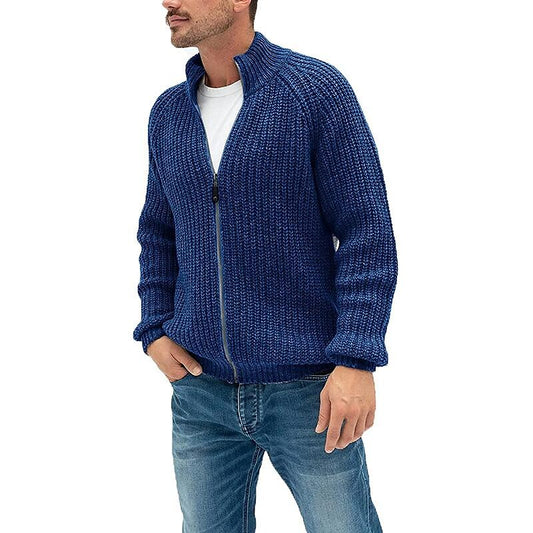 Cardigan zippé à col roulé uni pour homme