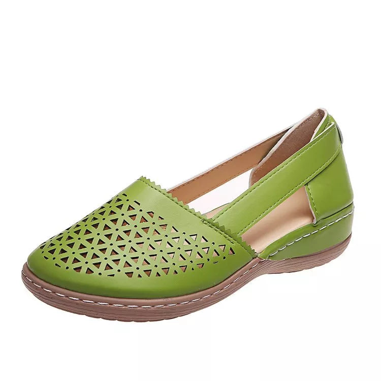 Sandales compensées orthopédiques évidées en PU de style vintage pour femme
