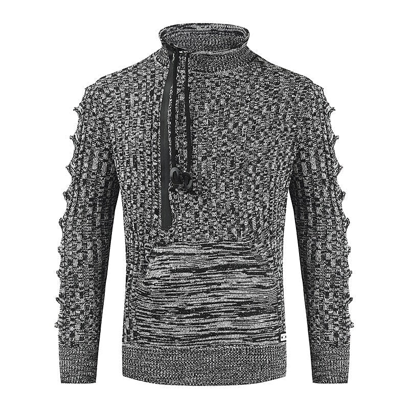 Chandail chiné demi-zip avec poche kangourou pour homme