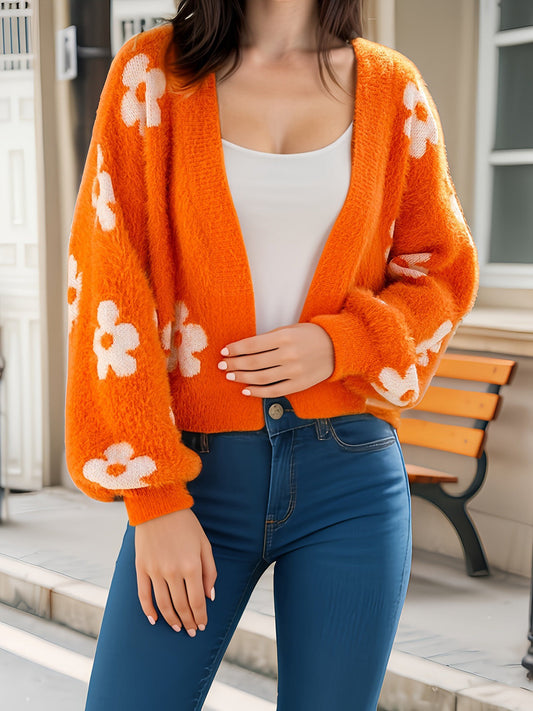 ✨Top-1 Sale Cardigan 2025✨|Damen Herbst/Winter Leichter Strickcardigan mit Blumenmuster und offener Vorderseite
