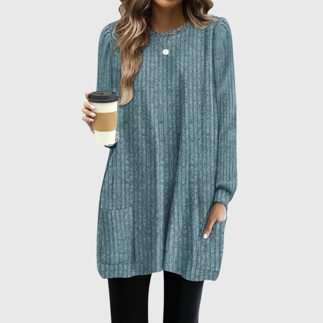 Tunique douillette pour femme, automne/hiver, avec poches