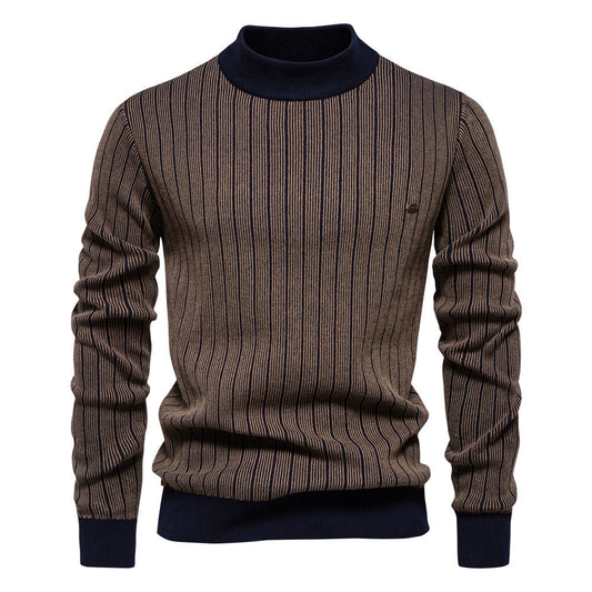 Pull en tricot rayé à col montant pour homme