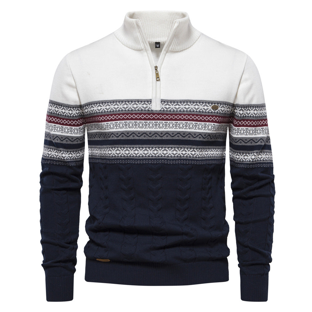 Pull en maille décontracté pour hommes à demi-fermeture éclair, motifs ethniques