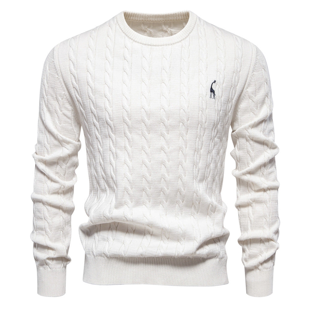 Pull col rond pour homme avec broderie girafe à motif torsadé