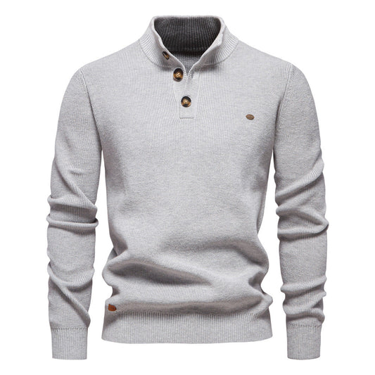 Pull en coton à col montant et boutons pour homme