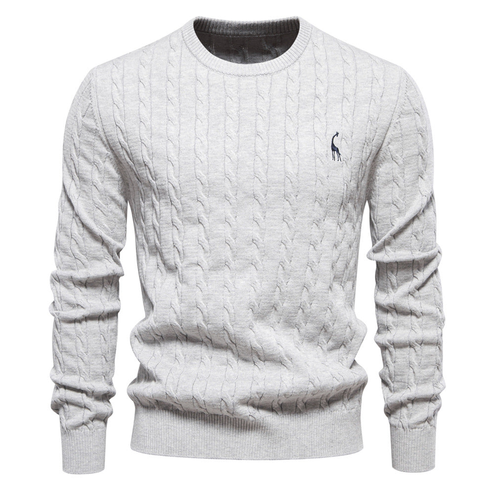 Pull col rond pour homme avec broderie girafe à motif torsadé