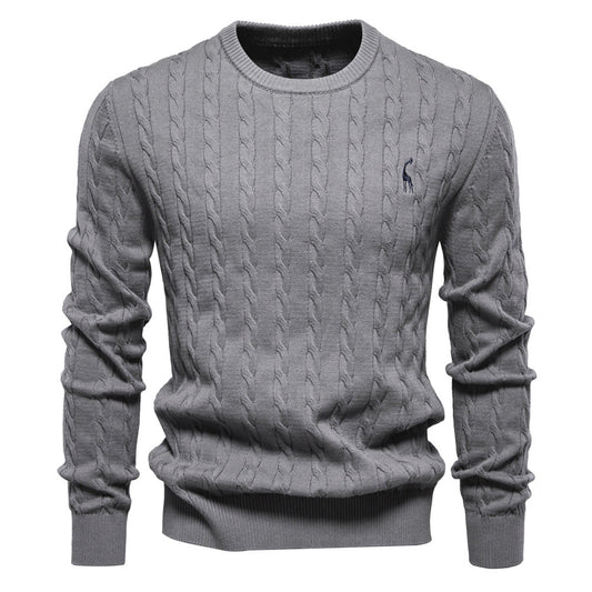 Pull col rond pour homme avec broderie girafe à motif torsadé