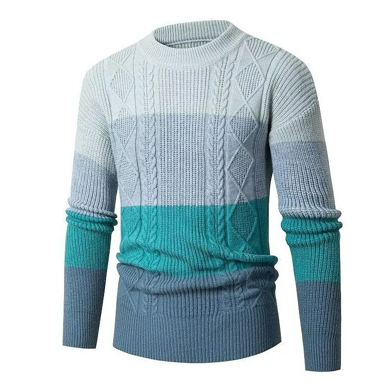 Pull-over en maille torsadée color block à col rond tendance pour homme