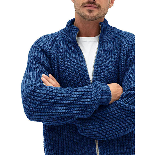 Cardigan zippé à col roulé uni pour homme