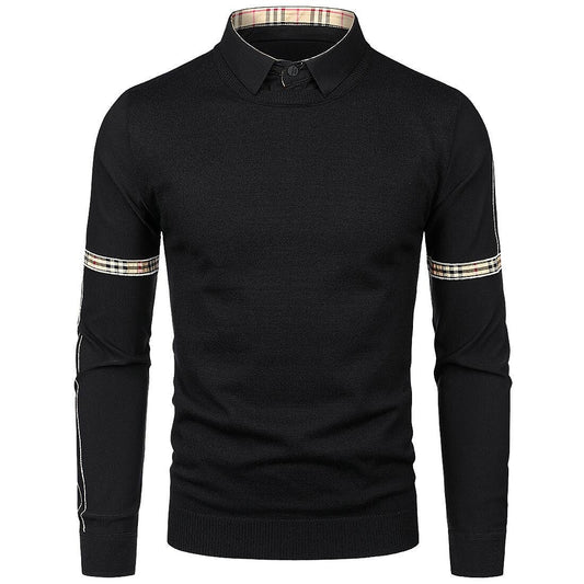 Pull en maille slim patchwork faux deux pièces pour homme
