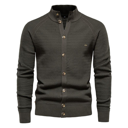 Cardigan tricoté col montant à motif texturé pour homme