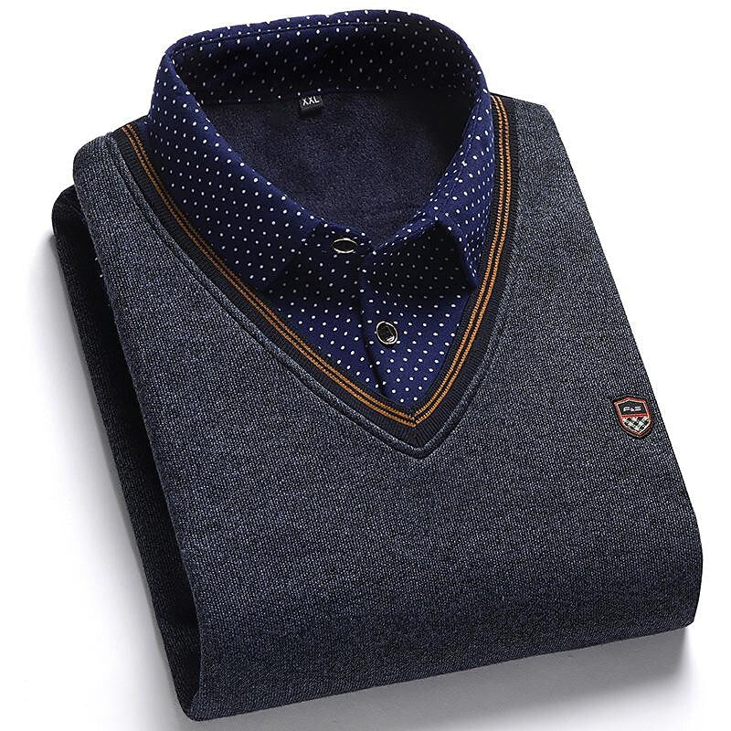 Pull en tricot pour homme, faux deux pièces, en polaire et patchwork