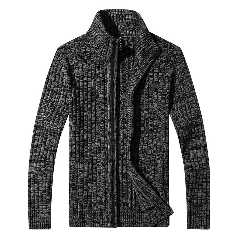 Pull zippé pour homme coupe slim en maille chinée à col montant