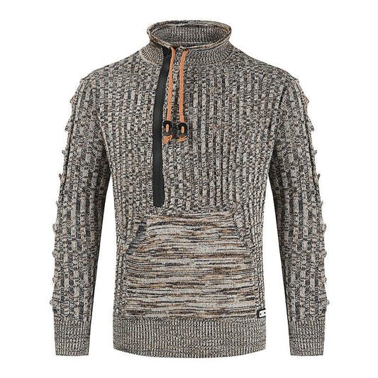 Chandail chiné demi-zip avec poche kangourou pour homme