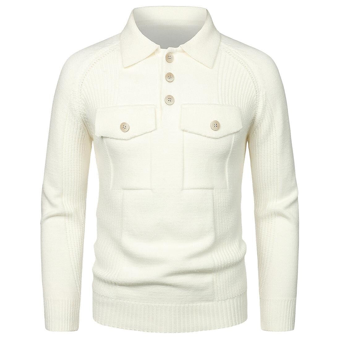 Chandail en tricot ajusté pour homme, style vintage, à manches raglan et poche à revers