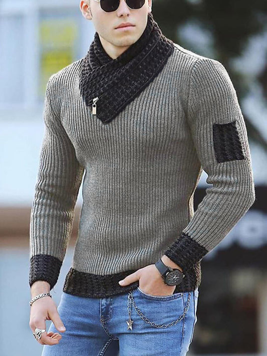 Pull Homme Col Roulé Style Ethnique Color Block