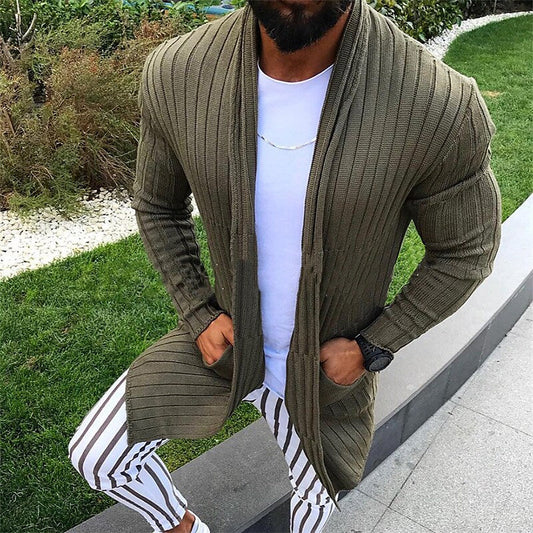 Cardigan côtelé uni à col en V pour homme